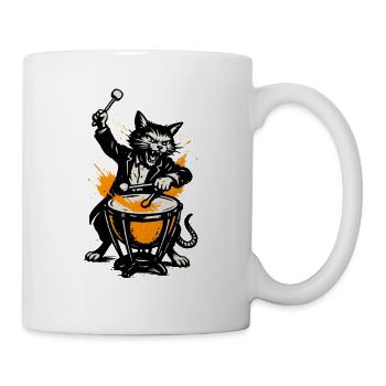 Katzenband Trommelheld im Comicstil - Tasse - Weiß - Rechts