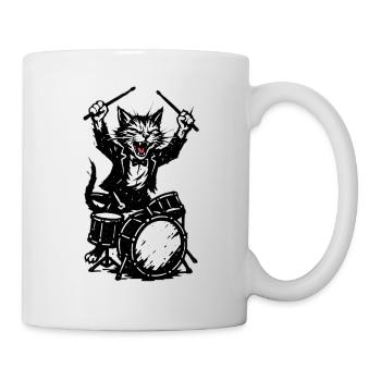 Katz im Anzug am Schlagzeug - Tasse - Weiß - Rechts