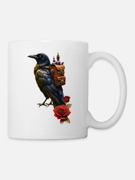 Steampunk Rabe mit Alchemie Rucksack - Tasse - Weiß