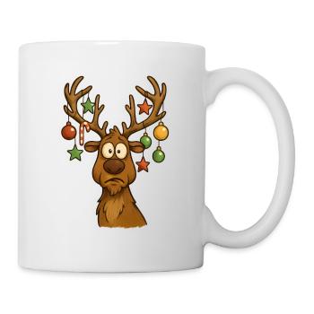 Cheerful moose with tree decoration - Mug - white - Right