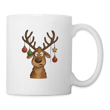 Lustiges Rentier mit Kugeln - Tasse - Weiß - Rechts