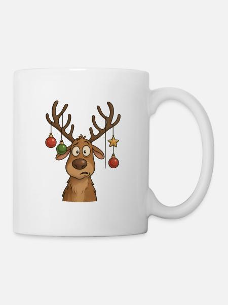 Lustiges Rentier mit Kugeln - Tasse - Weiß