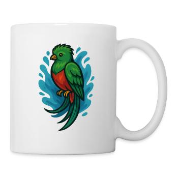 Grüner Quetzal-Vogel mit blauem Aquarell - Tasse - Weiß - Rechts