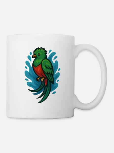Oiseau Quetzal vert avec aquarelle bleue - Mug blanc - blanc