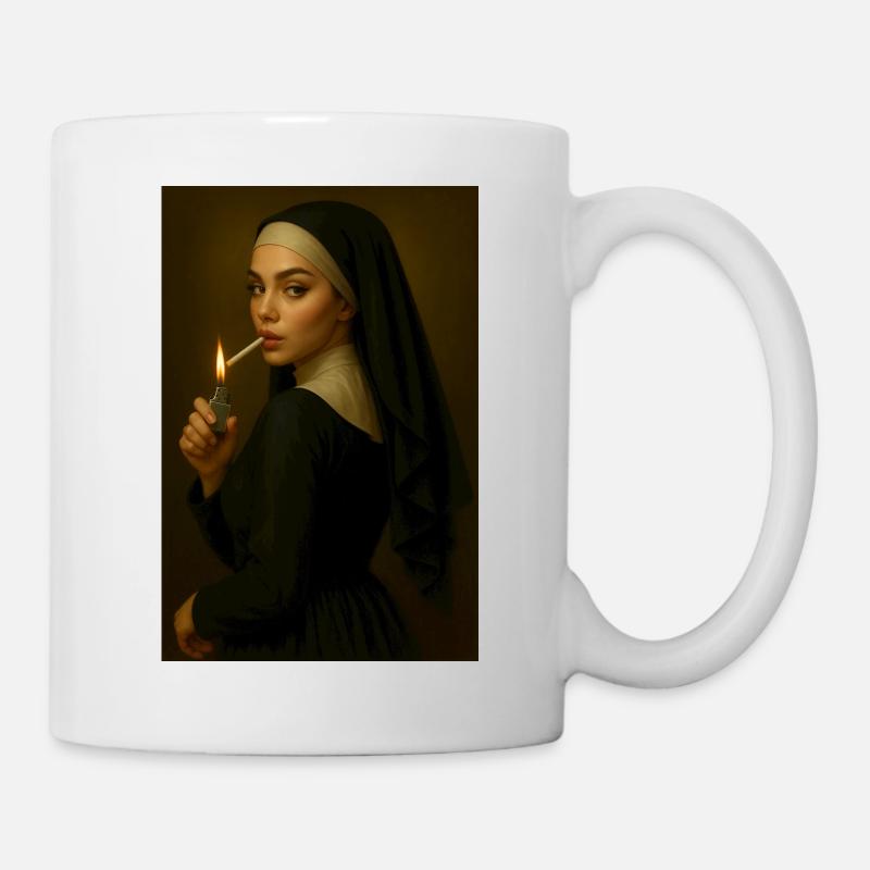 Nun with lighter - Mug - white