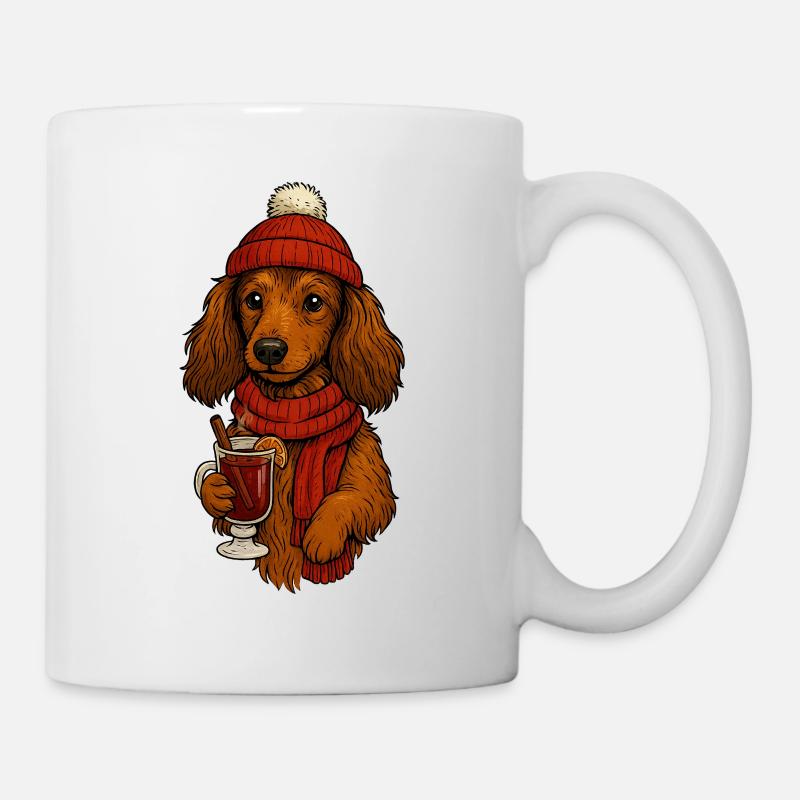 Chien chaud d’hiver avec boisson - Mug blanc - blanc