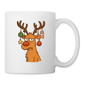 Rentier mit Weihnachtsschmuck Cartoon - Tasse - Weiß - Rechts
