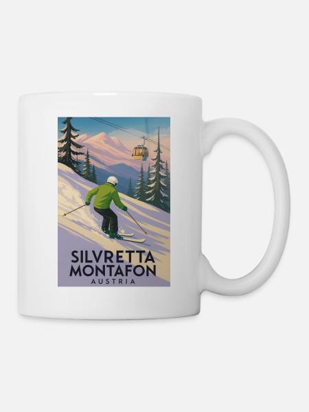 Silvretta Montafon Skifahrer Poster - Tasse - Weiß