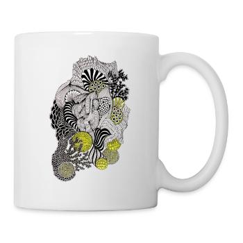 Organische Musterblüte Gelb Schwarz - Tasse - Weiß - Rechts