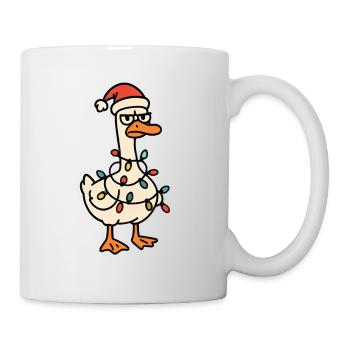 Ente mit Lichterkette und Santa-Hut - Tasse - Weiß - Rechts