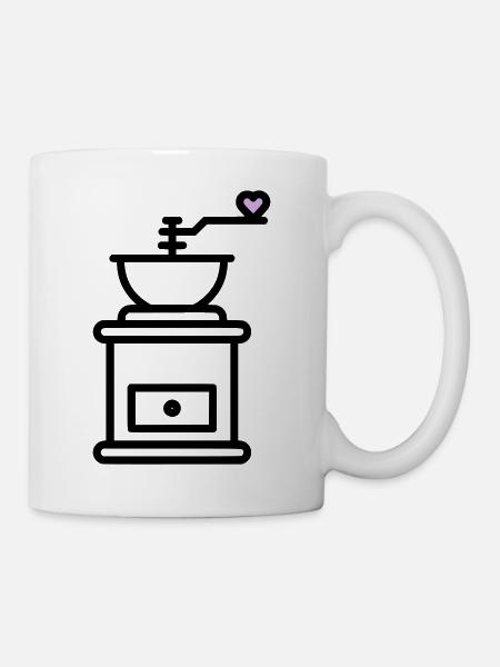 Kaffee-Liebe:  Kaffeemuehle mit Herz Vektor - Tasse - Weiß