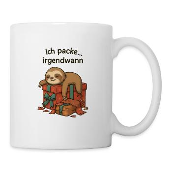 Faultier beim Geschenkestapel - Tasse - Weiß - Rechts