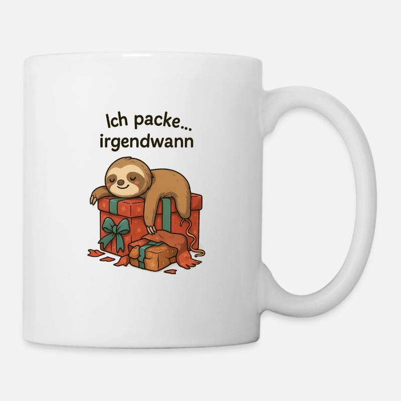 Faultier beim Geschenkestapel - Tasse - Weiß