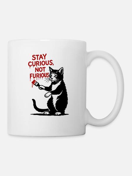 Neugierige Katzenkunst Druck - Tasse - Weiß
