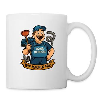 Rohrreiniger Cartoon Held – Wir Machen Frei - Tasse - Weiß - Rechts