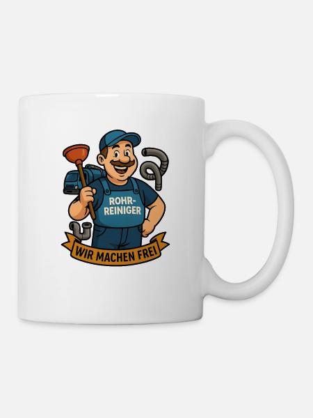 Rohrreiniger Cartoon Held – Wir Machen Frei - Mug - white