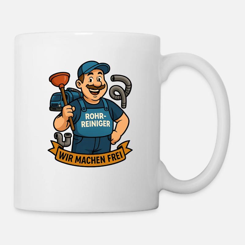 Rohrreiniger Cartoon Held – Wir Machen Frei - Mug - white