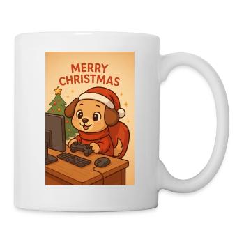 Weihnachts-Hund am PC - Tasse - Weiß - Rechts