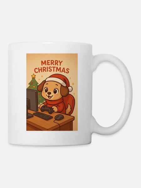 Chien de Noël sur PC - Mug blanc - blanc