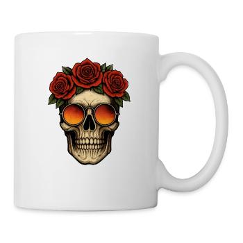 Totenkopf mit Rosen & Retro-Sonnenbrille – High-Resolut - Tasse - Weiß - Rechts