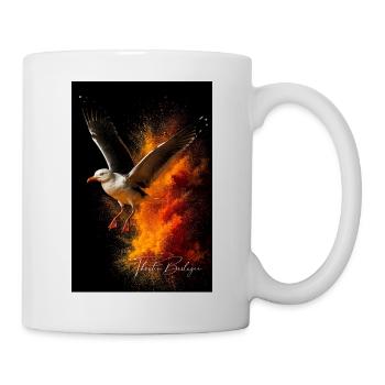 Seagull flight in front of fire dust - Mug - white - Right