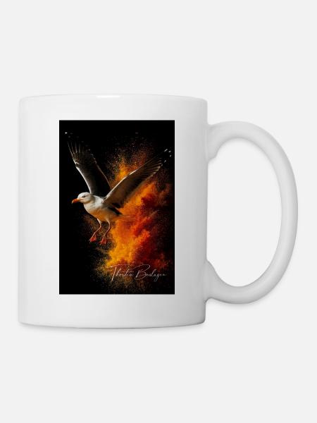 Seagull flight in front of fire dust - Mug - white