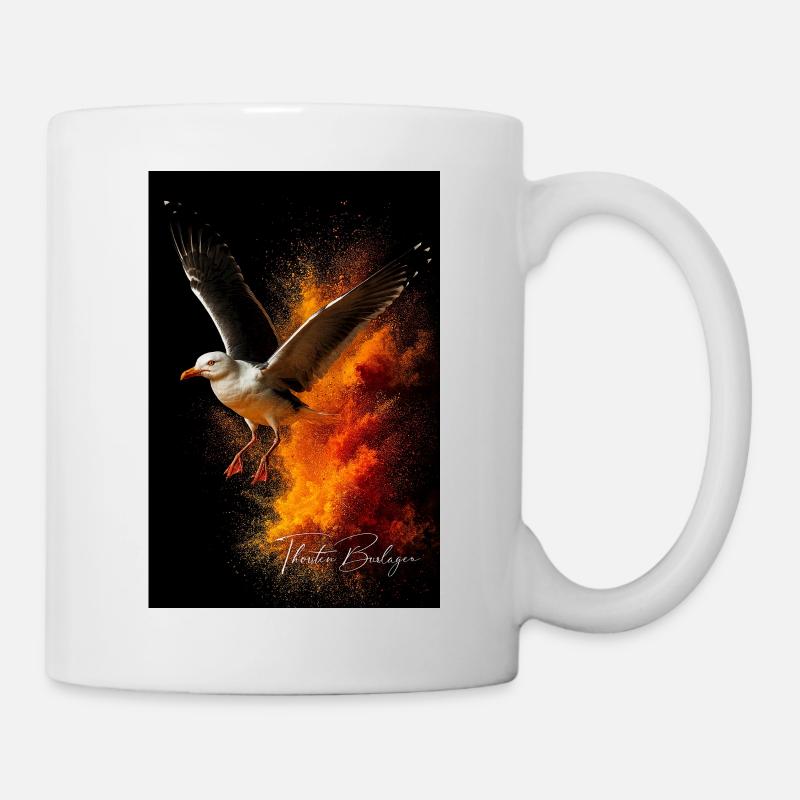 Möwenflug vor Feuerstaub - Tasse - Weiß