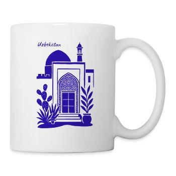 Uzbekistan Architektur Blau Silhouette - Tasse - Weiß - Rechts