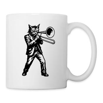 Jazz cat trumpet in suit - Mug - white - Right