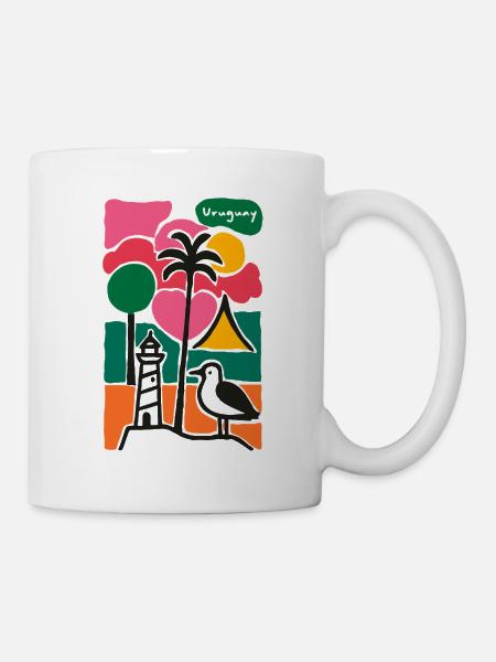 Coucher de soleil du phare des palmiers de plage - Mug blanc - blanc