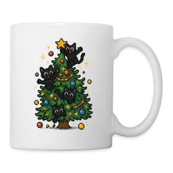 Weihnachtsbaum mit frechen Katzen - Tasse - Weiß - Rechts