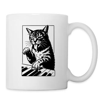 Black and white cat at the piano - Mug - white - Right
