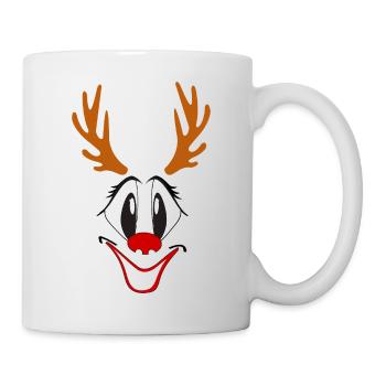 Rentier mit roter Nase Karikatur - Tasse - Weiß - Rechts