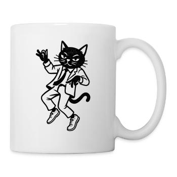 Jazz cat in suit dancing - Mug - white - Right