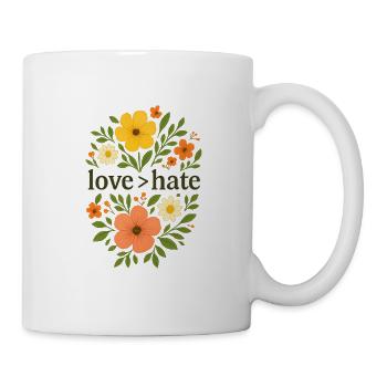 Love > Hate Liebe ist größer als Hass - Tasse - Weiß - Rechts