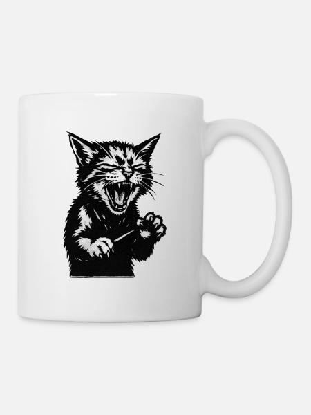 Schreiende Katzensilhouette - Tasse - Weiß
