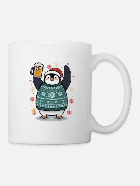 Festlicher Pinguin im Pullover - Tasse - Weiß