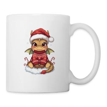 Kawaii Weihnachtsdrache im roten Pullover - Tasse - Weiß - Rechts