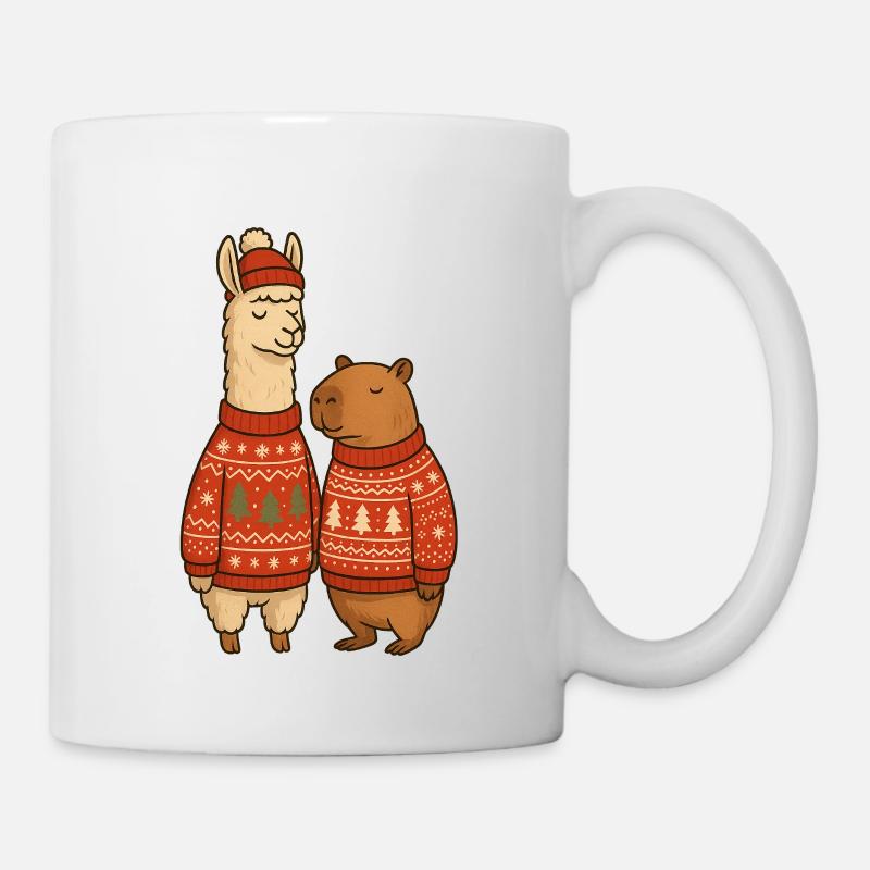 Llama and Cabibara Christmas Sweater Duo - Mug - white