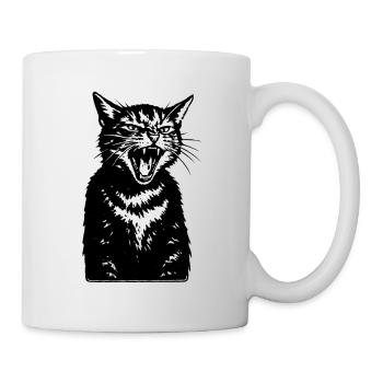 Schreiende Katzen-Silhouette - Tasse - Weiß - Rechts