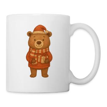 Niedlicher Weihnachtsbär mit Geschenk - Tasse - Weiß - Rechts