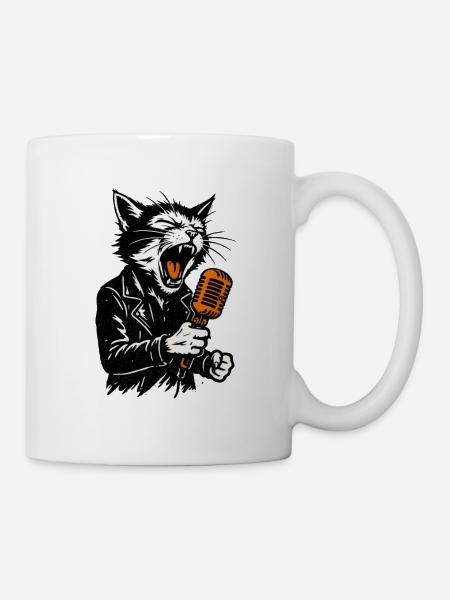 Katzenrocker mit Mikrofon - Tasse - Weiß