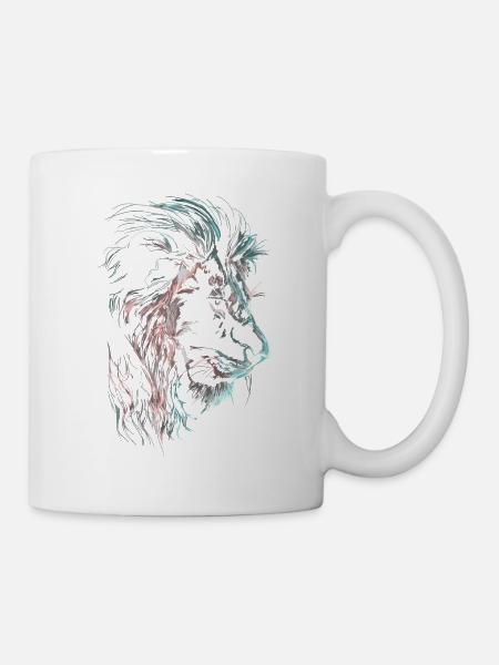 Löwe Bunt Löwenkopf Neon Farbenfroh Raubtier Kunst - Tasse - Weiß
