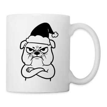 Weihnachts-Bulldogge Cartoon Illustration - Tasse - Weiß - Rechts