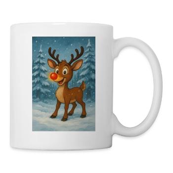 Rentier mit roter Nase im Winterwald - Tasse - Weiß - Rechts
