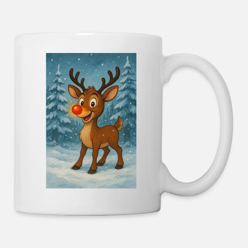 Reindeer with red nose in winter forest - Mug - white