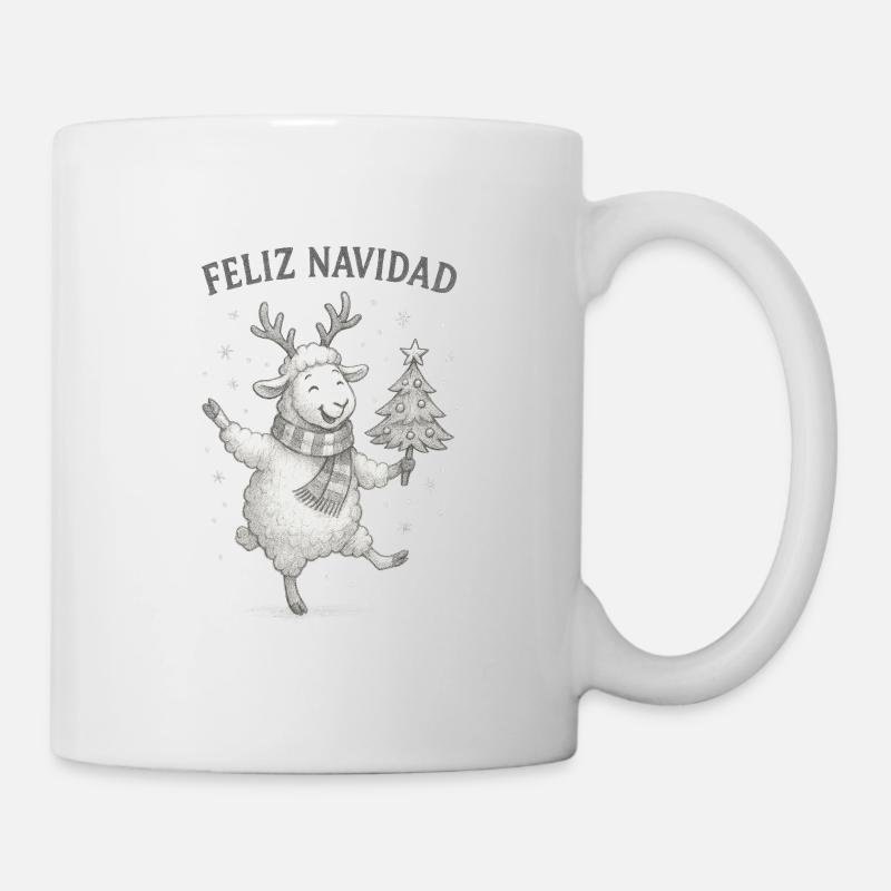 Feliz Navidad Schaf mit Weihnachtsbaum - Tasse - Weiß