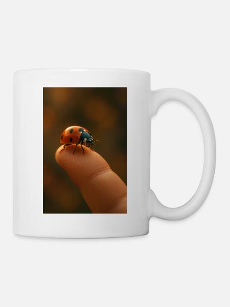 Fingerspitze mit Marienkäfer im Makro - Tasse - Weiß