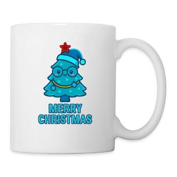 Blue cartoon Christmas tree with glasses - Mug - white - Right
