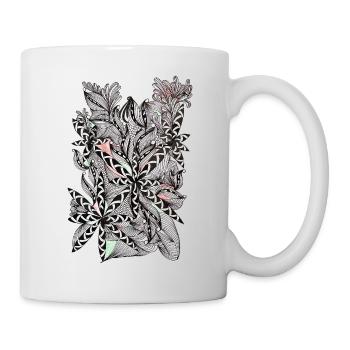 Motif de feuilles noir et blanc avec des accents - Mug blanc - blanc - Droite